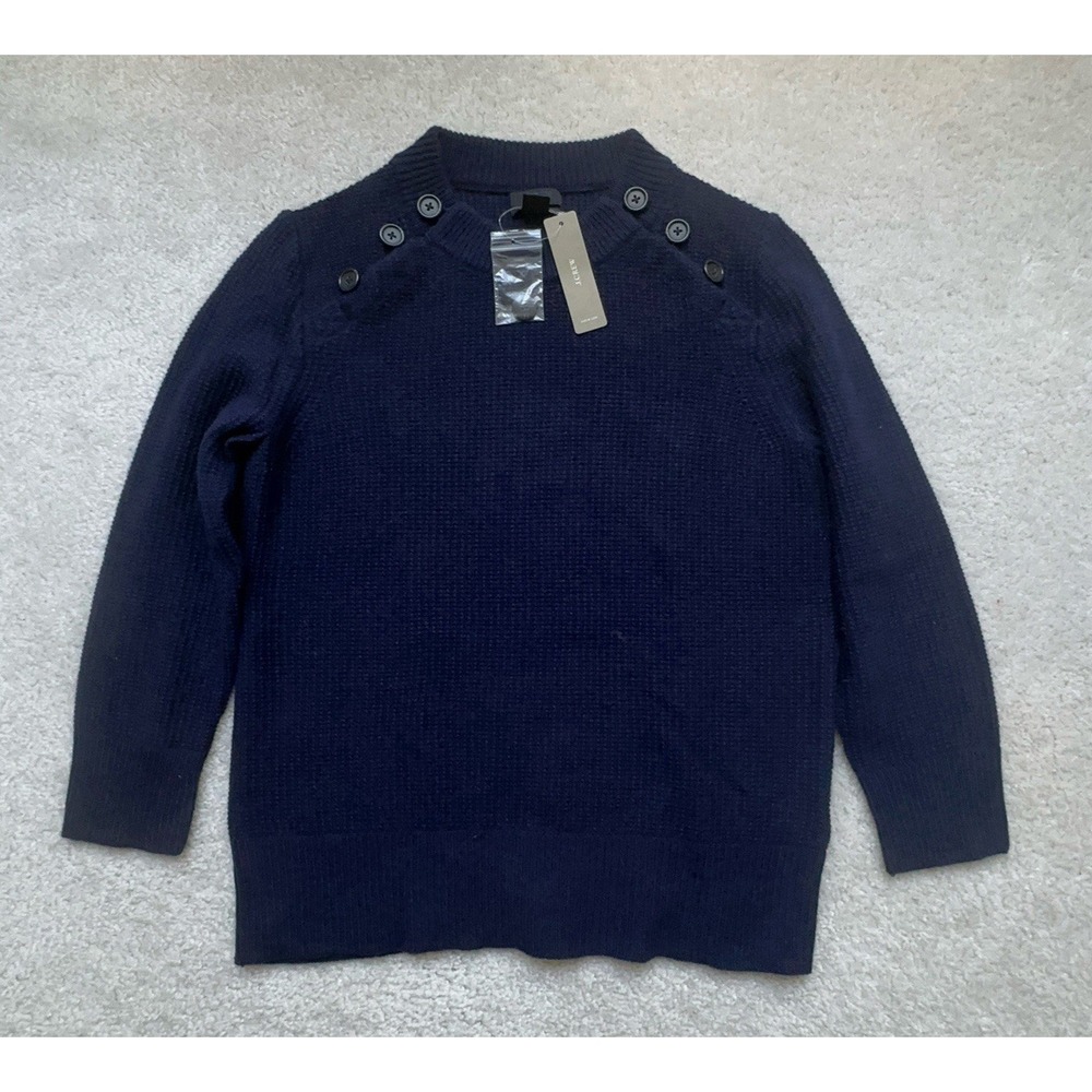 $268 NWT J.Crew Collection Cashmere Sweater S Navy 7/8 Sleeve Textured Knit